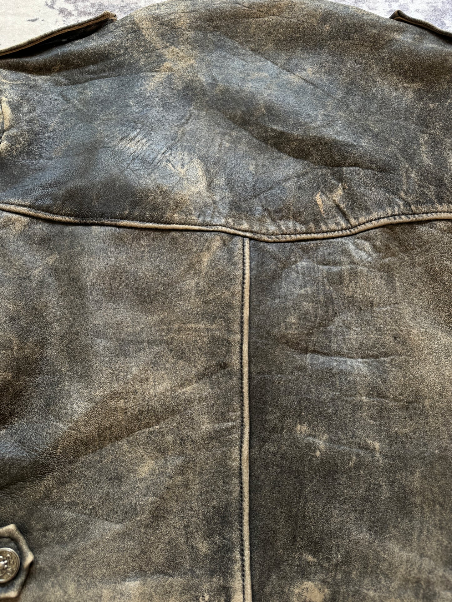 Vintage 80s AMI London Leather Biker Jacket Plaid - M/L