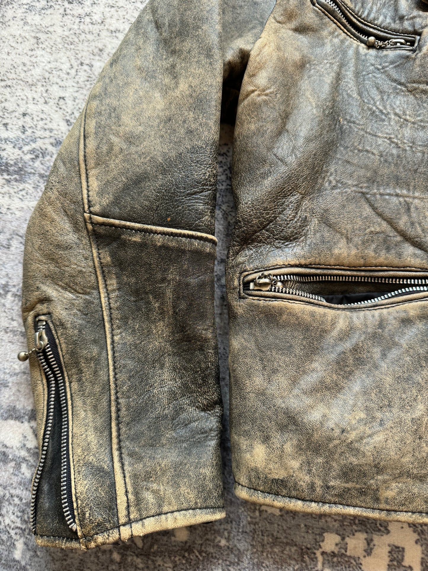 Vintage 80s AMI London Leather Biker Jacket Plaid - M/L