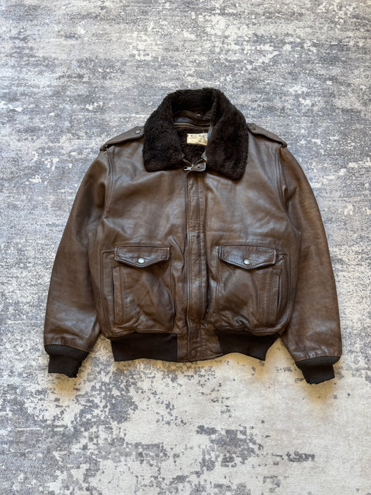 Vintage 90s Sckott Aviator Flight Leather Jacket - L