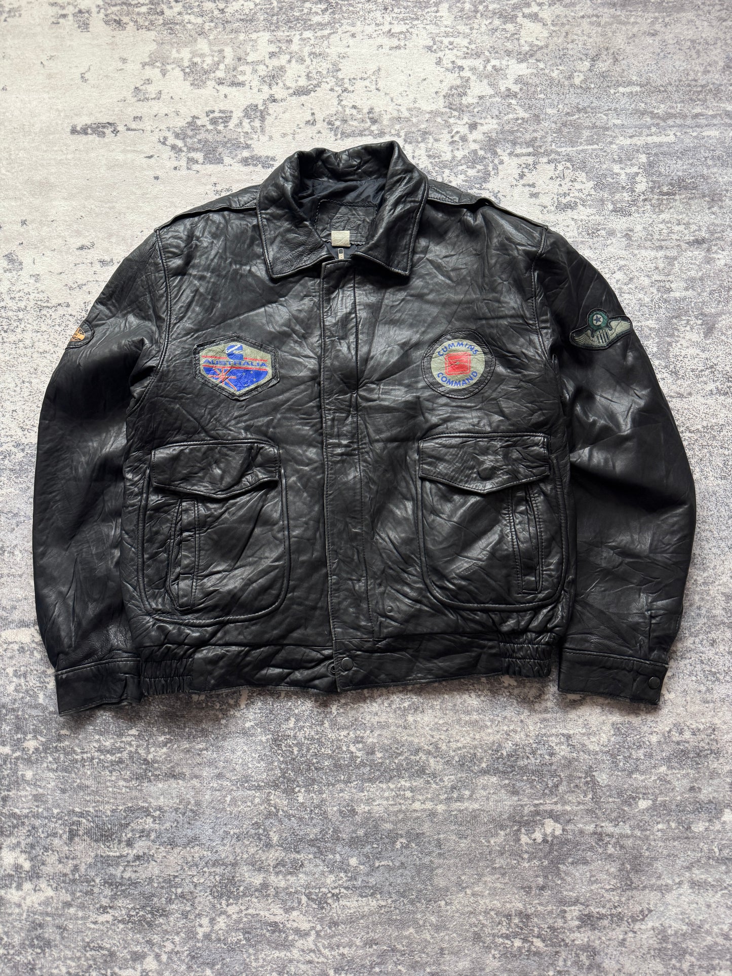 Vintage 90s Aviator Flight Leather Jacket - L