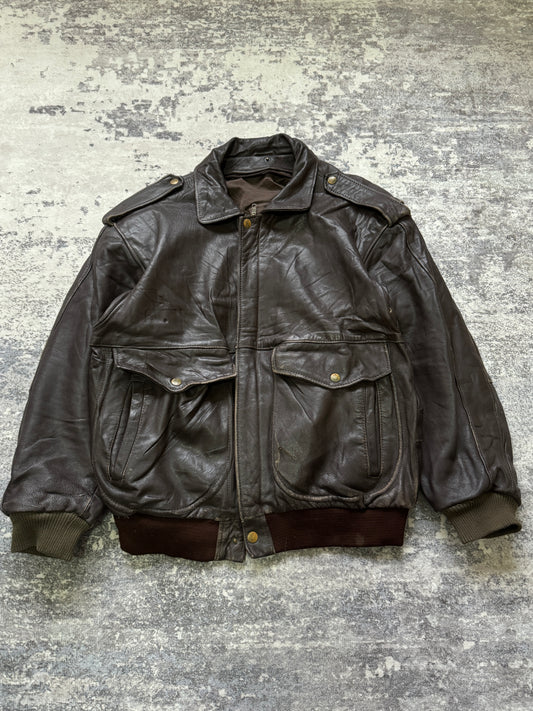 Vintage 90s Aviator Flight Leather Jacket - S