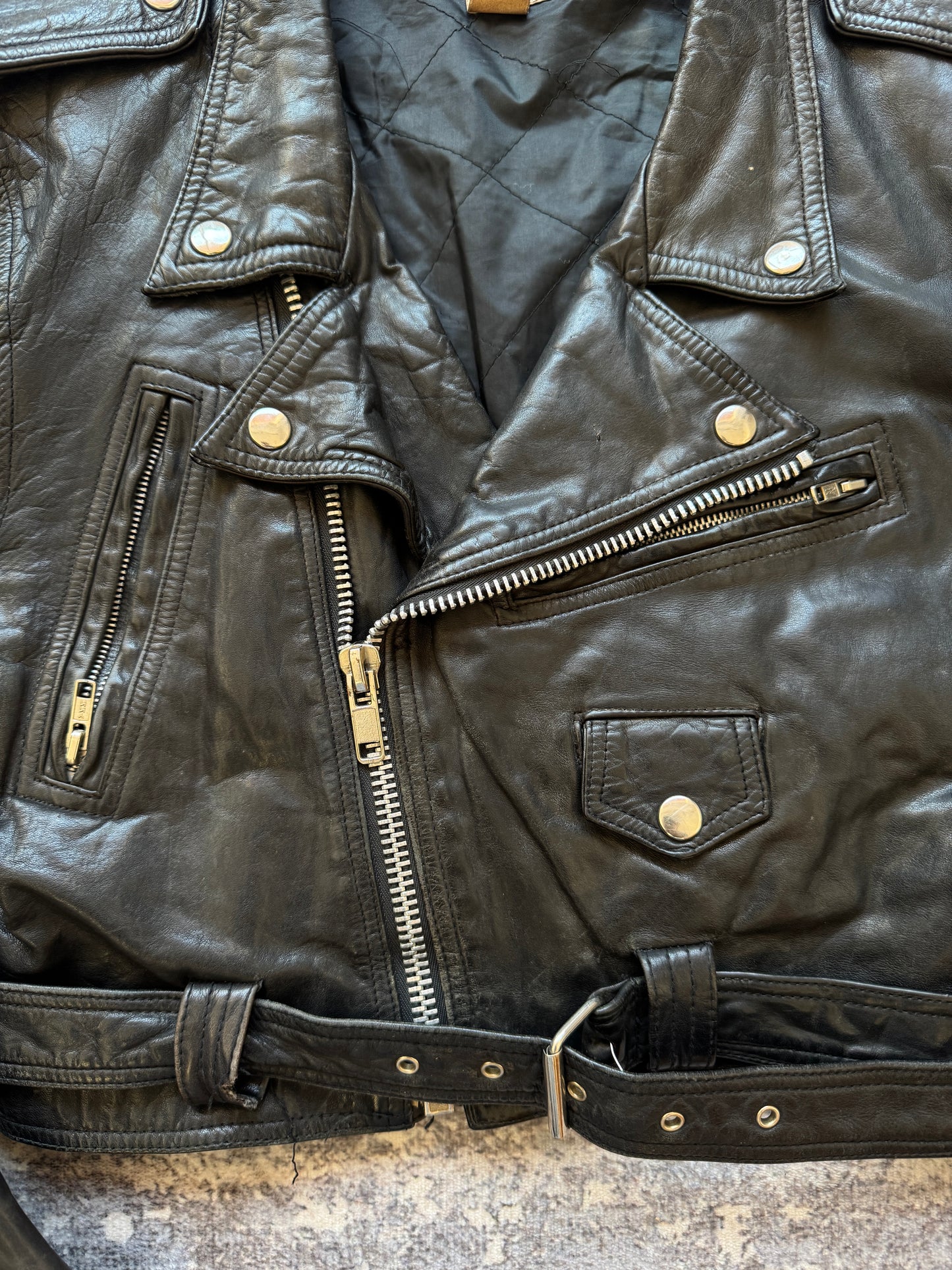 Vintage Biker Leather Jacket Crop - L Women