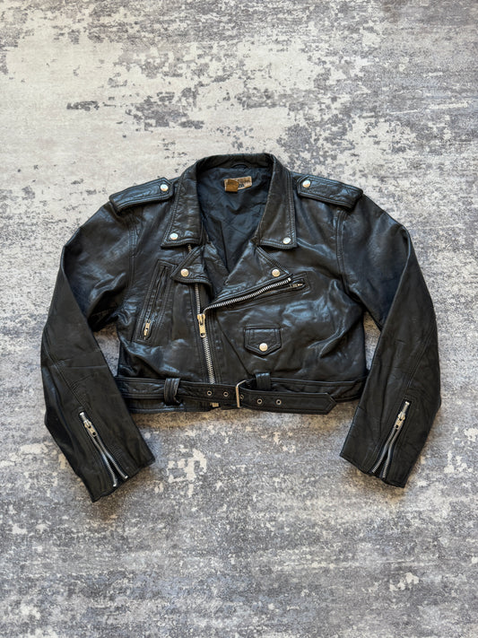 Vintage Biker Leather Jacket Crop - L Women