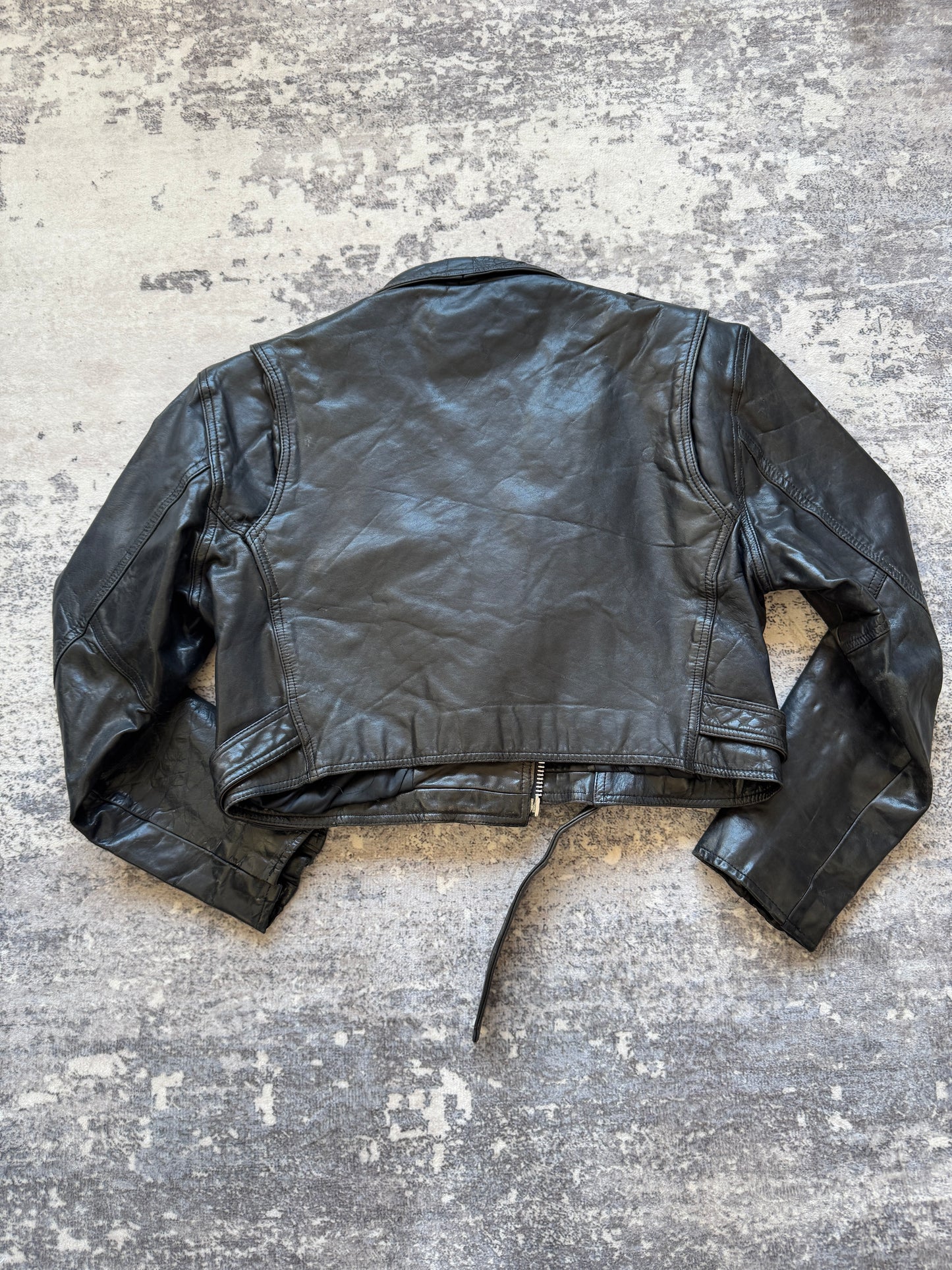 Vintage Biker Leather Jacket Crop - L Women