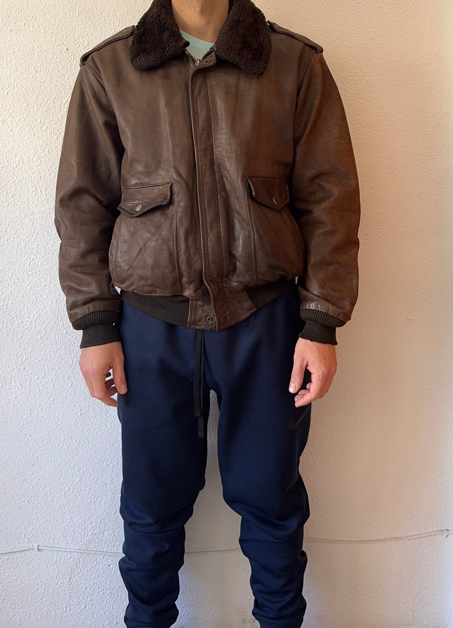 Vintage 90s Sckott Aviator Flight Leather Jacket - L