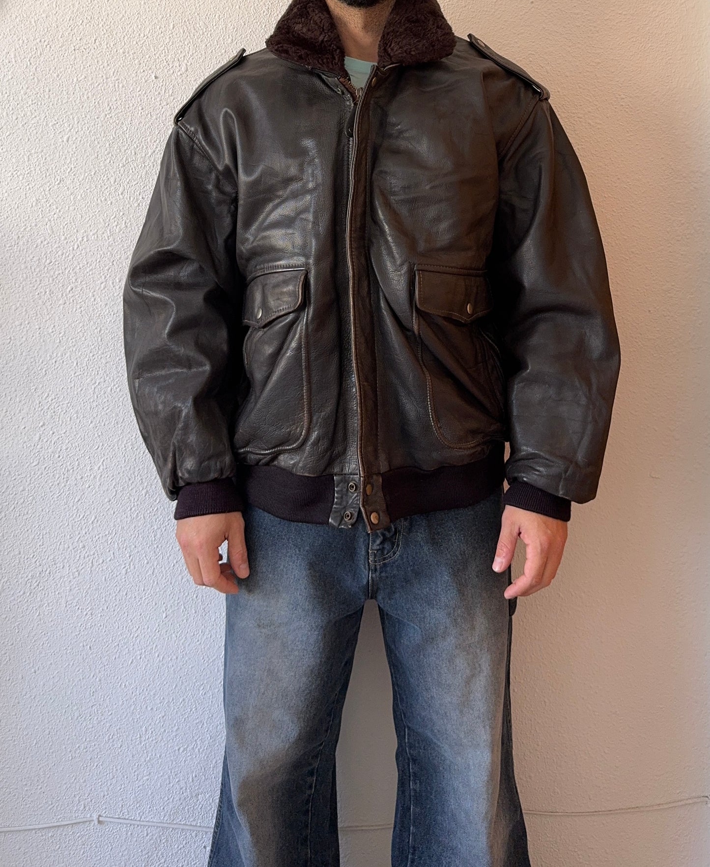 Vintage 90s Aviator Flight Leather Jacket - XL