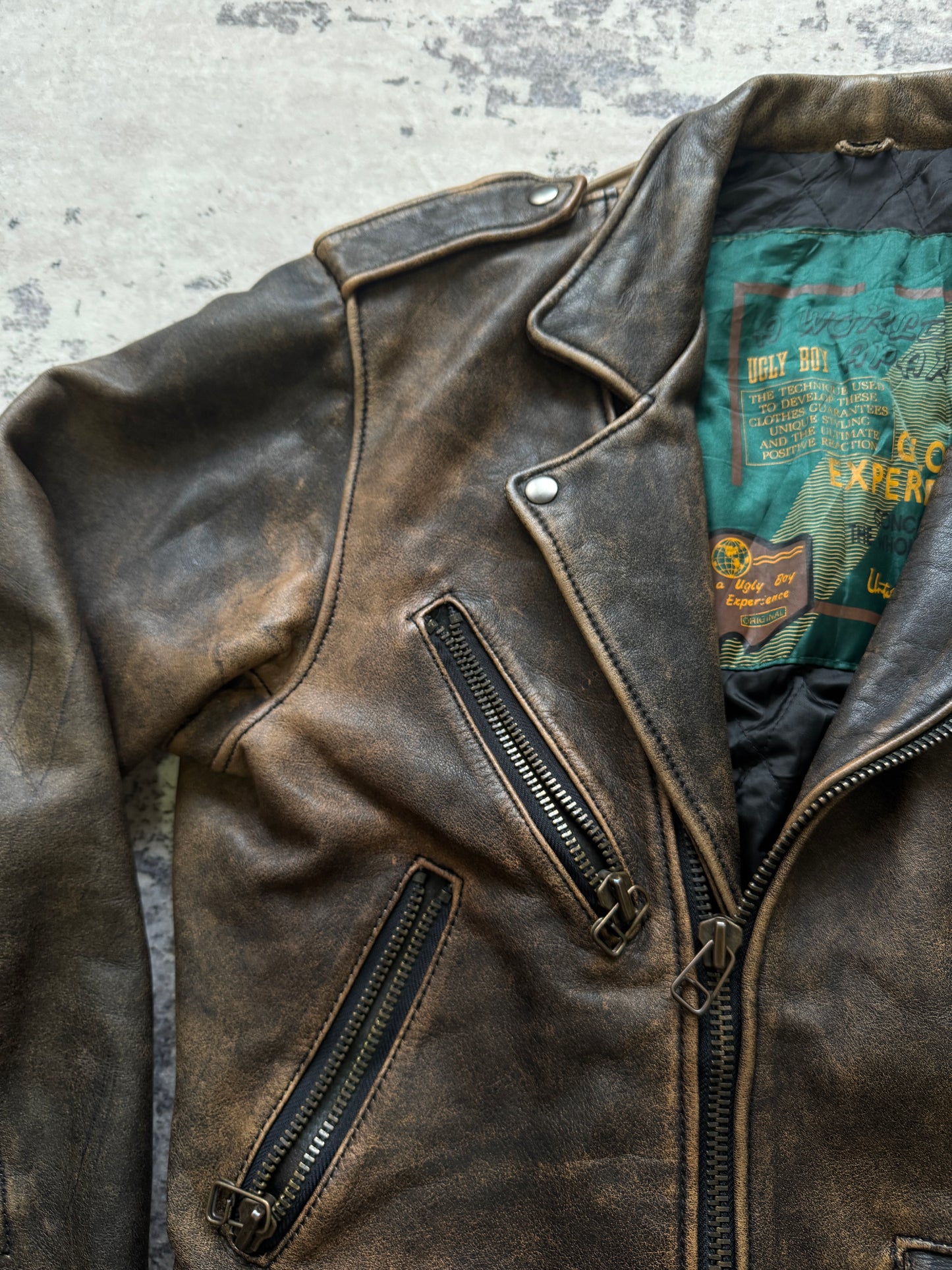 Vintage 90s Biker Leather Jacket - L