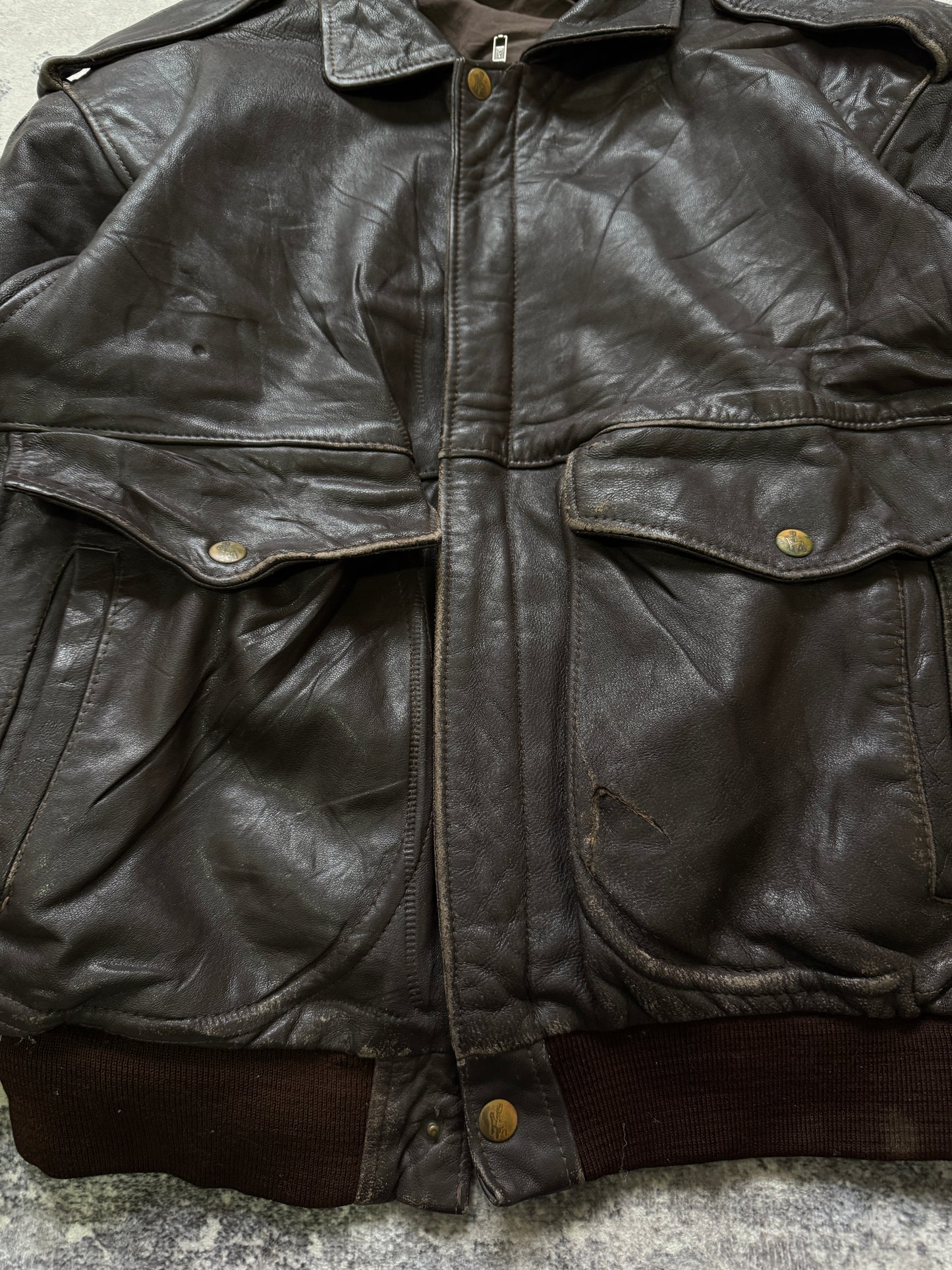 Vintage 90s Aviator Flight Leather Jacket - S