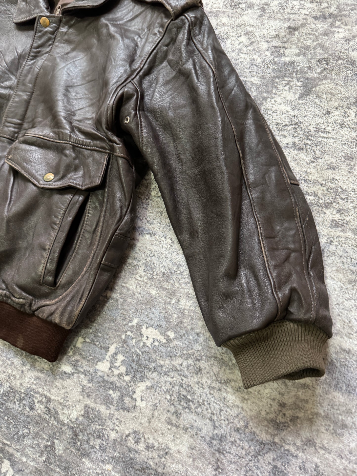 Vintage 90s Aviator Flight Leather Jacket - S