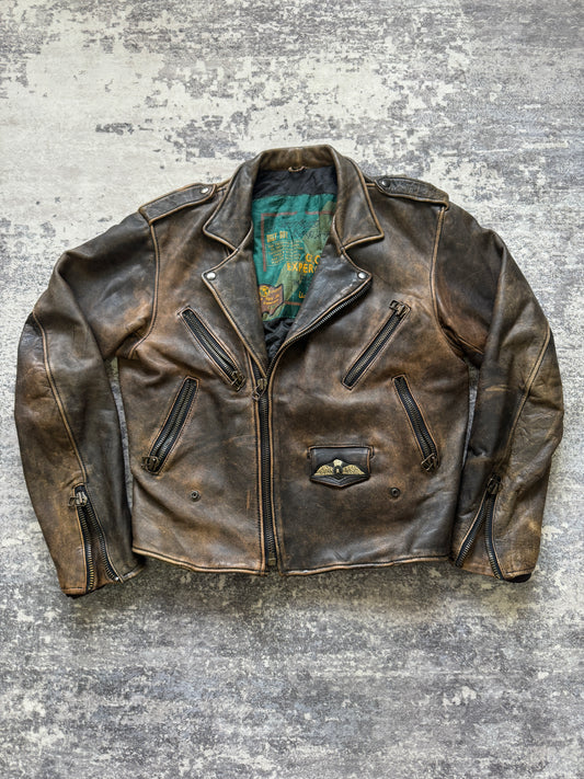 Vintage 90s Biker Leather Jacket - L