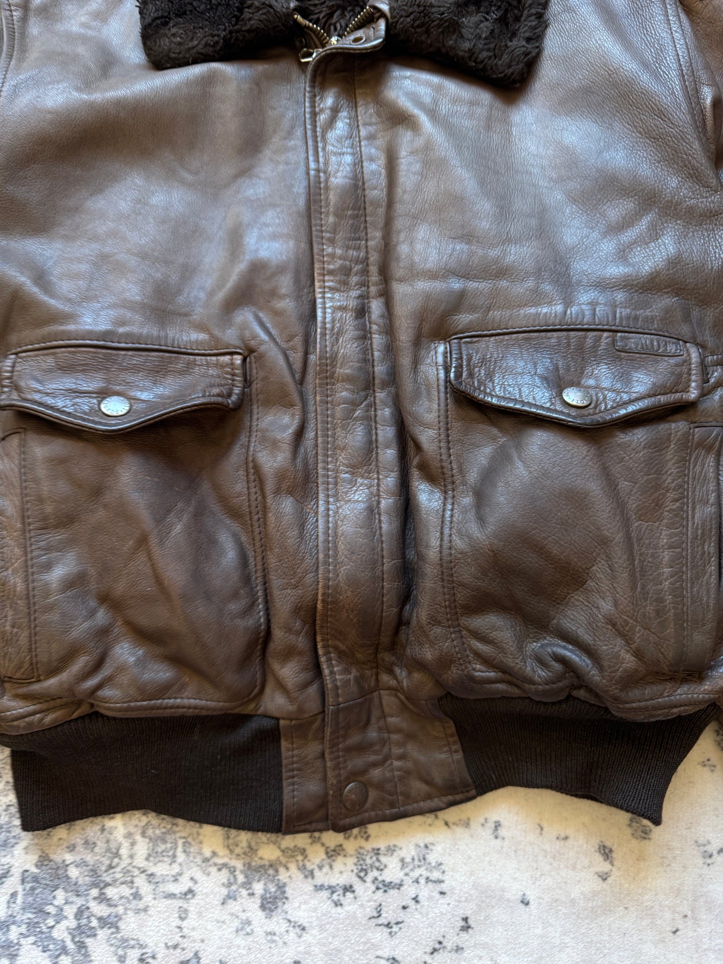 Vintage 90s Sckott Aviator Flight Leather Jacket - L