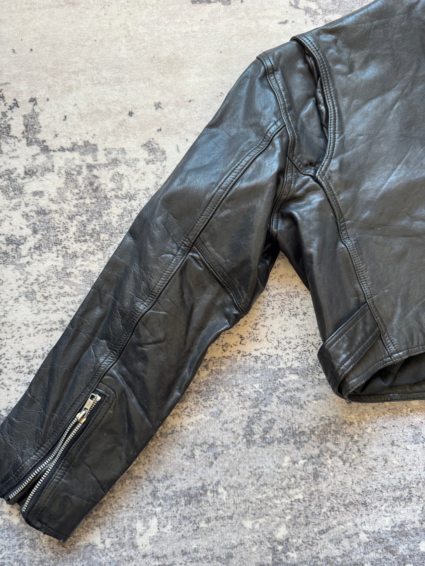 Vintage Biker Leather Jacket Crop - L Women