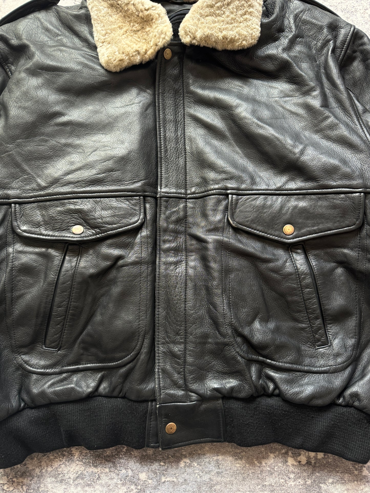 Vintage 90s Aviator Flight Leather Jacket - XL