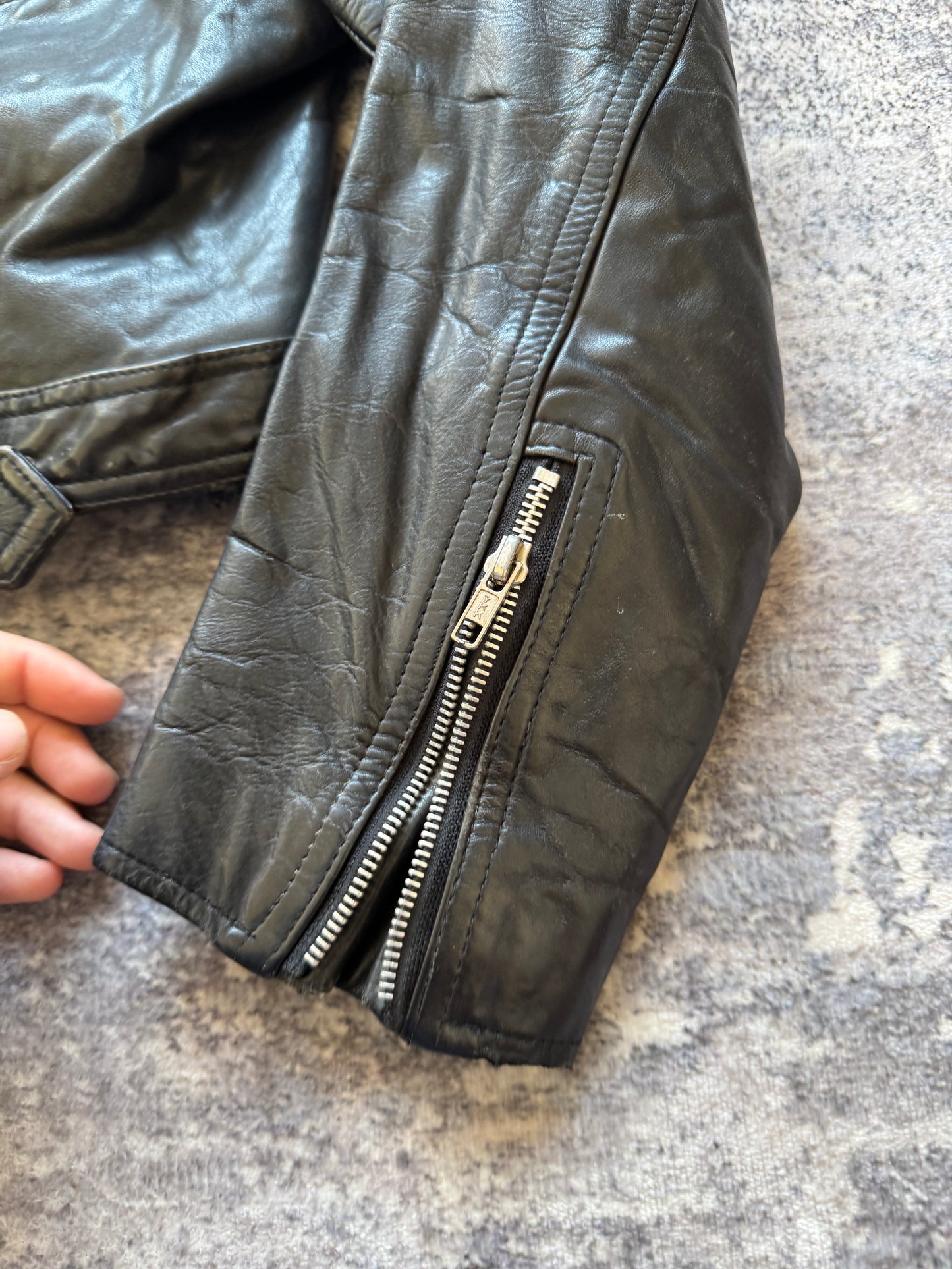 Vintage Biker Leather Jacket Crop - L Women