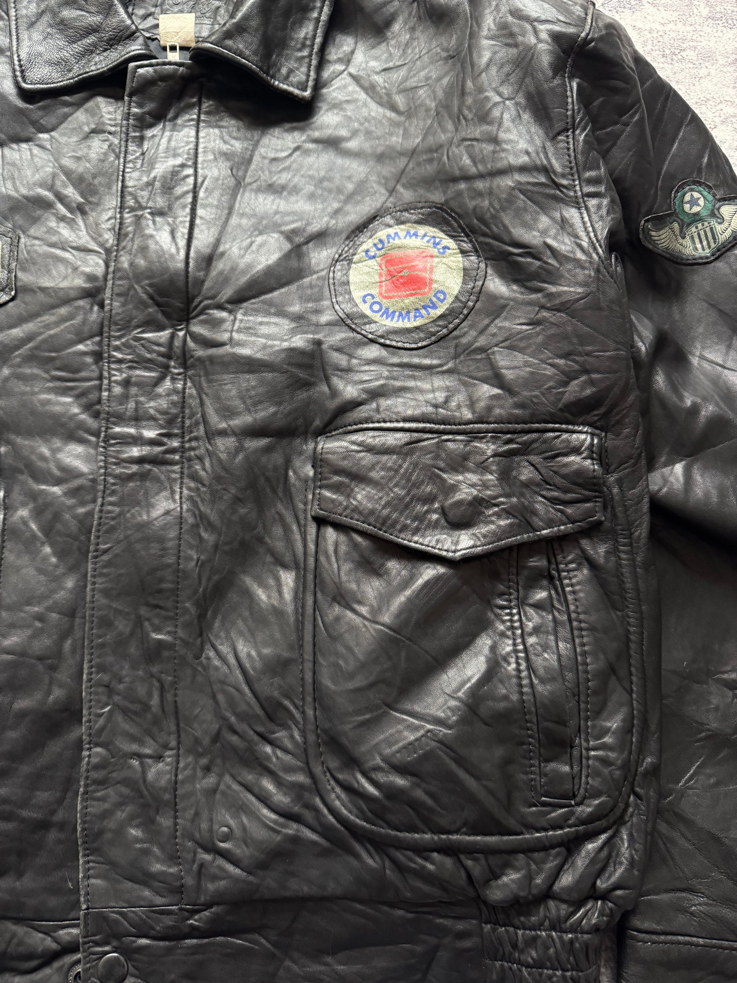 Vintage 90s Aviator Flight Leather Jacket - L